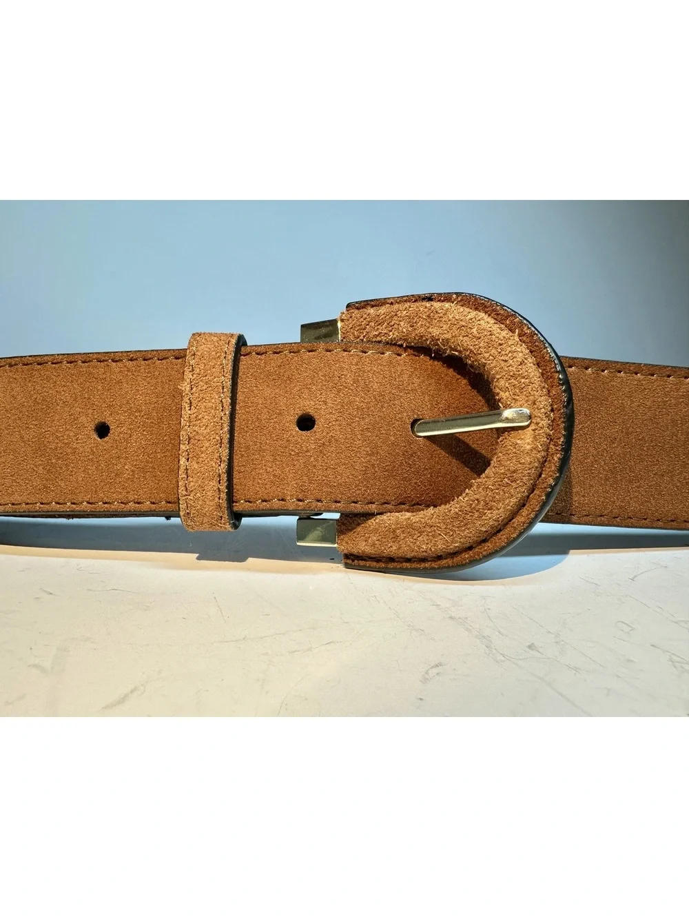 Brown Genuine Leather H&M Belt Horseshoe Buckle Size S - Picture 1 of 6